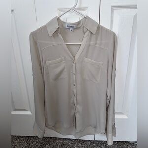 Express Taupe Button-Front Blouse